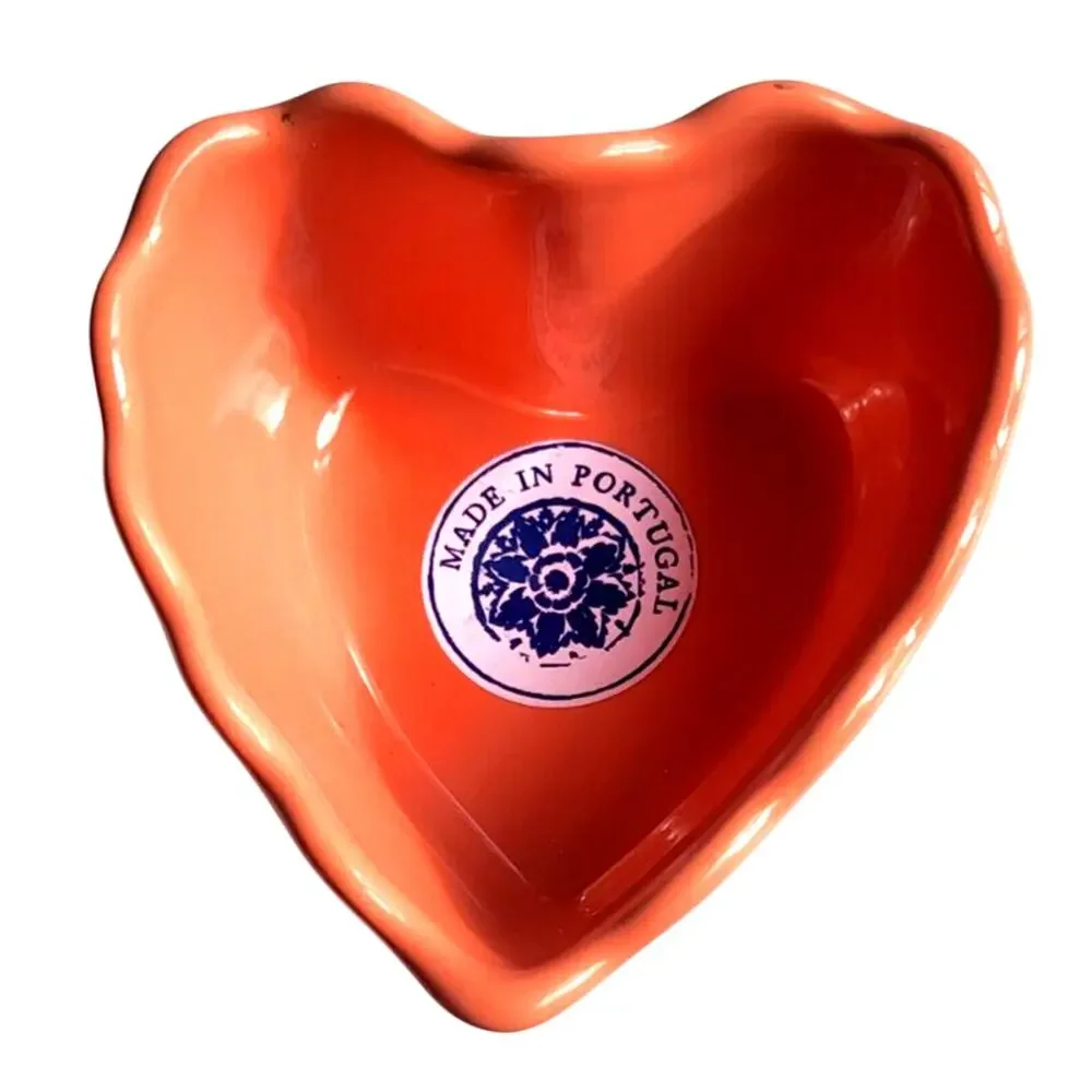 Coral Pink Ceramic Heart Ramekin MARCADOR Portugal 4.5x4x2